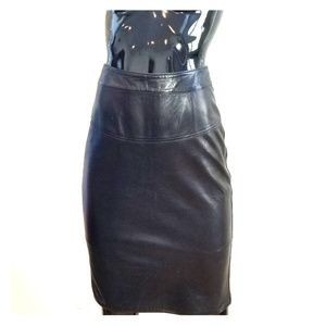 Vintage 80s Black Leather Pencil Skirt
